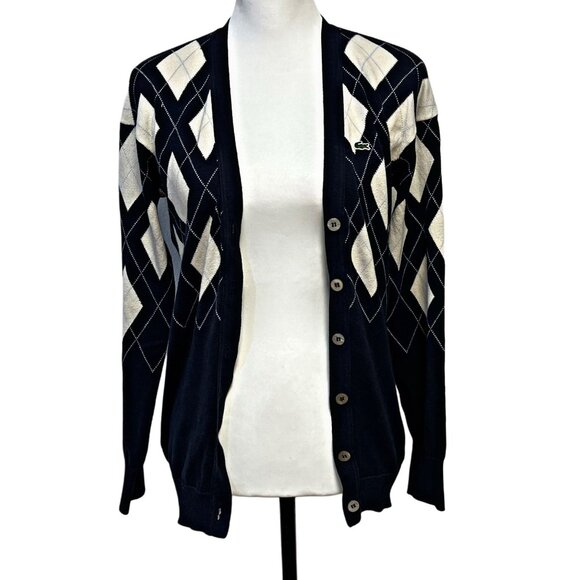 Lacoste Argyle Knitted Cardigan Sweater Button Down Diamond Preppy Top Y2K FLAW - Picture 6 of 12